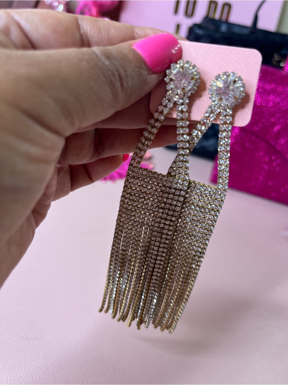 Gold Crystal Fringe Statement Earrings - Women Jewelry